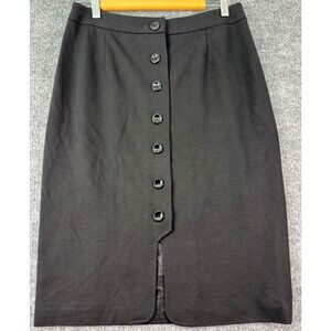 Talbots Button Front Pencil Skirt Size 6 Black Italian Fabric Fully Lined